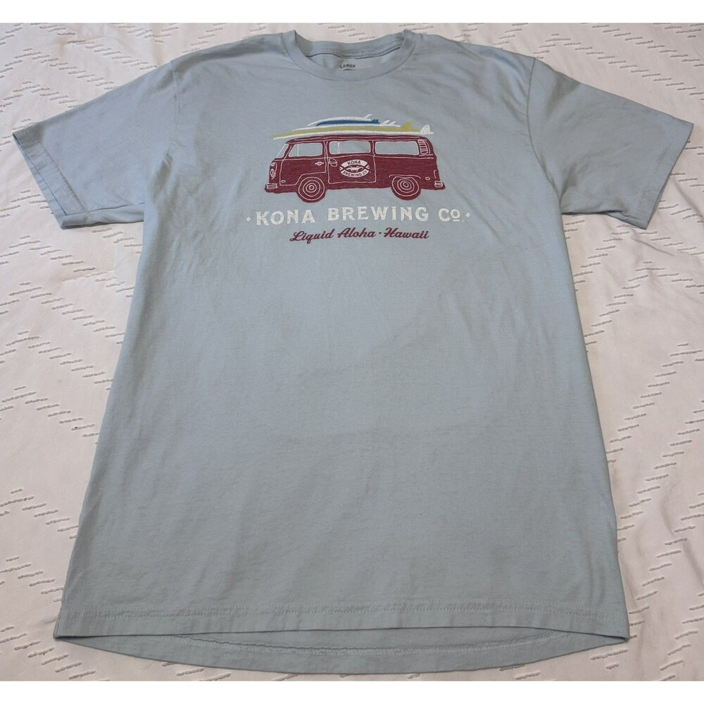 Kona Brewing Liquid Aloha Beach Surf Van Graphic T-Shirt Light Blue Men’s Large - Picture 2 of 6